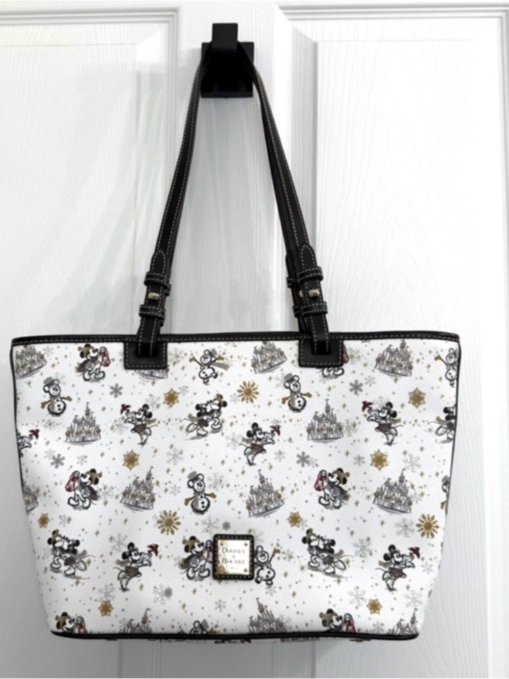 Dooney & Bourke White Mickey Mouse Print Tote with Black Trim LIKE NEW!